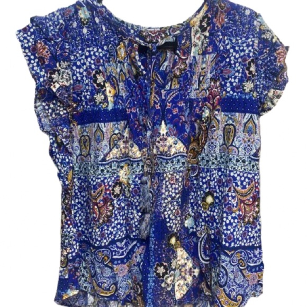 Plus Size Blouse Elegant Floral Blue Curve Top Size 1X